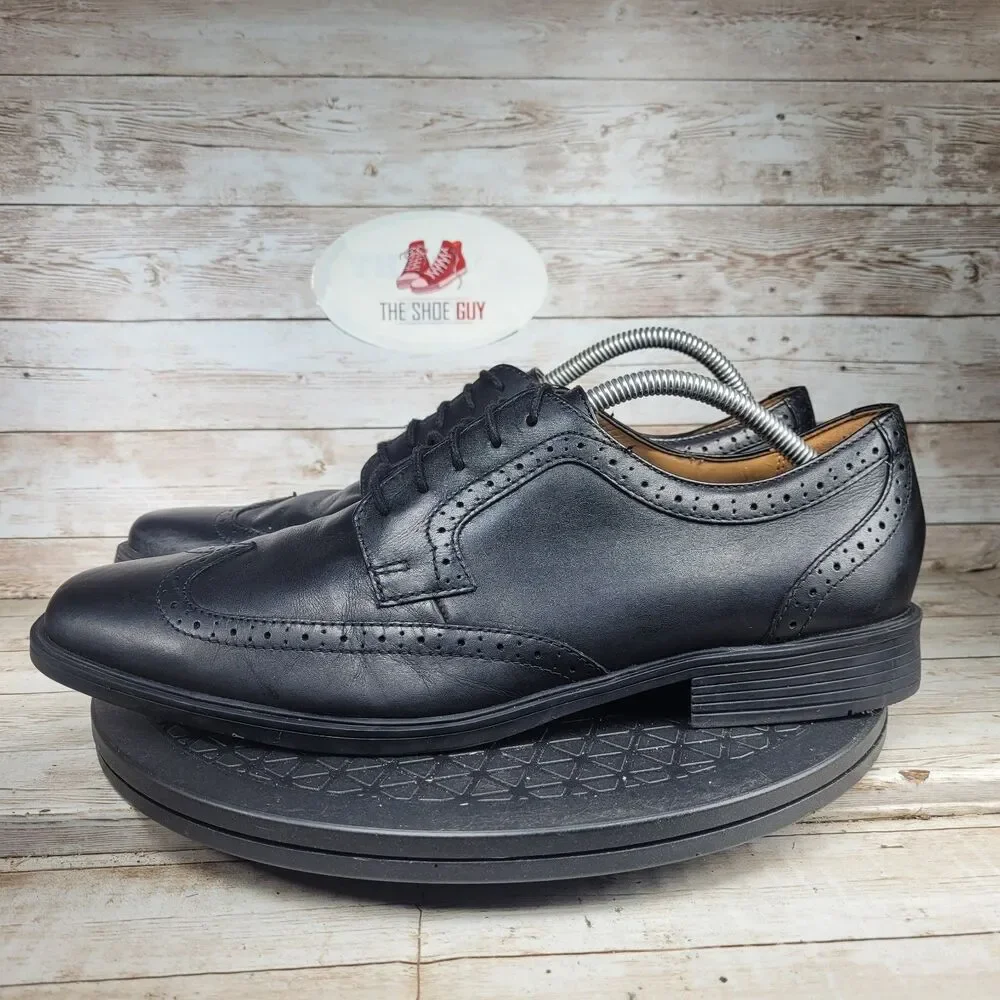 Clarks Tilden Wing Oxford Shoes Men's Size 10.5 Black Leather Comfort Lace Up